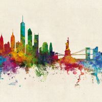 New York Skyline V2 Vintage Background - Michael Tompsett