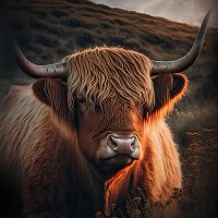 Highland Cow With Big Horns - treechild